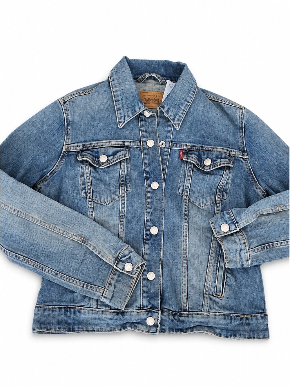 Levi's Woman's Lg Denim Trucker Jacket Distressed Blue Y2K Style Western
